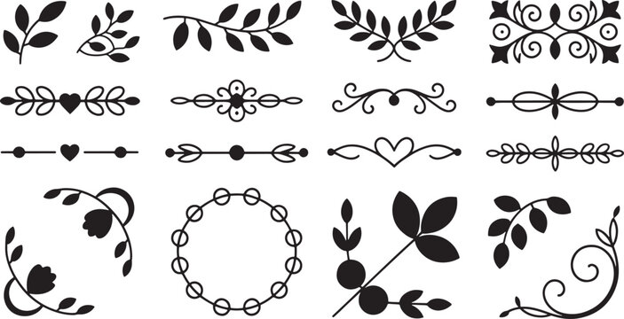 Set of floral ornament flourish leaf branch dividers borders and design elements for decoration