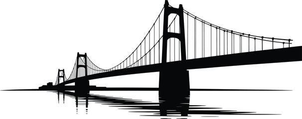 Fototapeta premium Suspension bridge silhouette isolated on transparent background, a vector design in black color