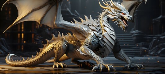 realistic photo of a glossy white dragon,generative AI