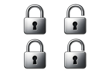 Fototapeta premium Metallic Lock and Unlock Security Icons Isolated on Transparent Background