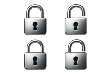 Metallic Lock and Unlock Security Icons Isolated on Transparent Background
