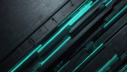 Obraz premium Futuristic dark surface with glowing turquoise lines, modern technology background.