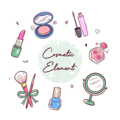Hand Drawn Cosmetic Elements Doodle Set