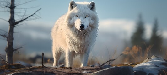 realistic photo of a glossy white wolf ,generative AI