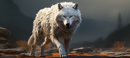 realistic photo of a glossy white wolf ,generative AI