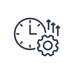Time Management Productivity Icon. Efficiency Clock and Gear Symbol.