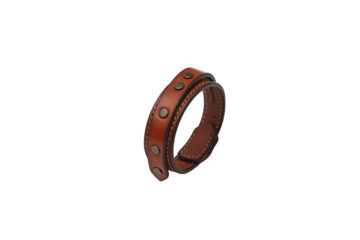 Brown leather wristband with buckle isolated on transparent background