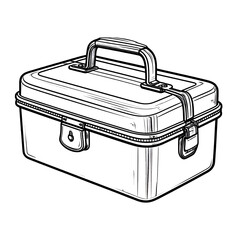 Illustration of Rectangular Toolbox with Handle Closed Latch and Simple Line Art Isolated on White Background for Technical Diagram