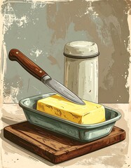 Still Life with Butter, Knife, and Salt Shaker - A Culinary Composition.
