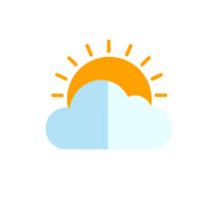 Stylized Weather Icon Featuring a Radiant Sun behind Soft Blue Cloud on White Background