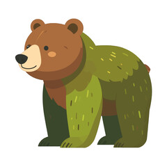 Pixelated Brown Bear with Green Fur Illustration on White Background