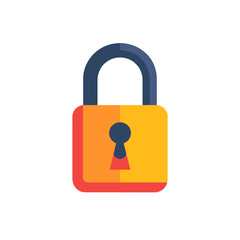 Stylized Padlock Icon with Orange Body Blue Top and Red Bottom on White Background