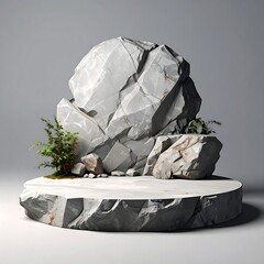 Stone Podium with Plants - A Minimalist Display for Product Presentation.