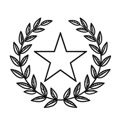 Monochrome Star Framed By Olive Branch Wreath on White Background Emblem Symbolic Award