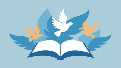 Fototapeta premium Illustrative Dove Symbols Surrounding Open Book