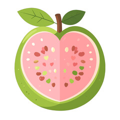 Halved Green Guava Fruit With Pink Interior And Tiny Seeds Still Life Illustration