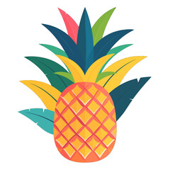 Stylized Pineapple with Colorful Leafy Background Vector Illustration Isolated on White
