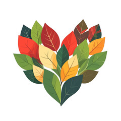 Heart Shaped Colorful Leaves Illustration Against White Background Minimalist Design with Botanical Elements Aesthetic Graphic for Decoration and Nature