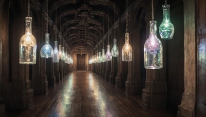 Illuminated Bottle Lights - A Unique Hallway Perspective.