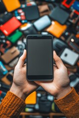 Smartphone usage for online shopping in a studio setting. E-commerce and digital networks for seamless consumer experiences through mobile technology and internet marketplaces, Generative AI