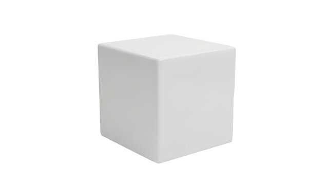 White cube-shaped stool on a white background