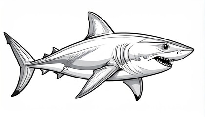 Obraz premium Detailed black and white drawing of a menacing shark.
