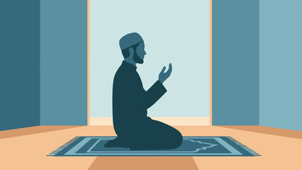 Fototapeta premium Peaceful Muslim Men Praying in Mosque Islamic Worship Scene