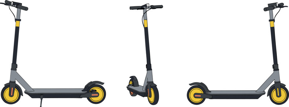 Isometric Electric Scooter Vector Set Showing Modern Stand Up E Scooter for Urban Mobility and Eco Transportation