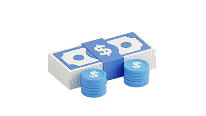 Stylized Stack of Bills and Coins with Dollar Signs