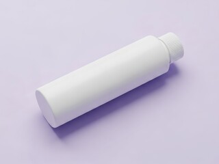Minimalist white cosmetic bottle mockup on a soft purple background soft lighting clean and modern aesthetic elegant design product presentation concept