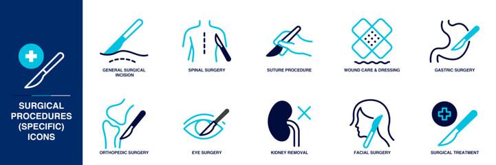 Surgical Procedures (Specific) Blue Colored Outline Icon Set