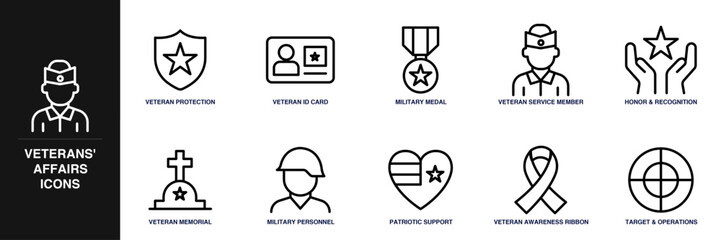 Veterans Affairs Line Icon Set