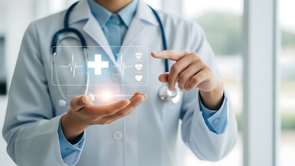 Doctor using digital healthcare technology with holographic interface