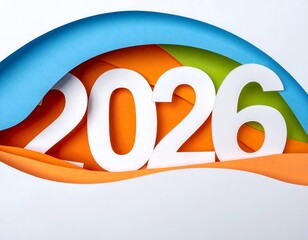 Paper layers with 2026 numerals in a colorful, abstract design