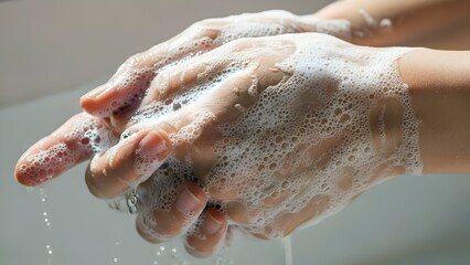 Fototapeta premium washing hands with soap, Proper Handwashing With Soap Under Running Water
