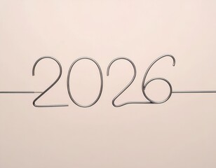 Metallic wire forms "2026" against a soft, solid, pastel background