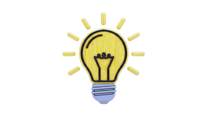 Wooden light bulb with radiating yellow lines