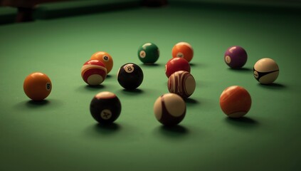 billiard table with balls
