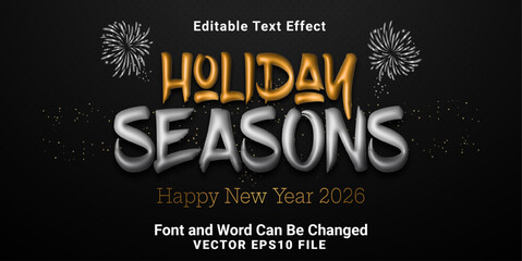 3d inflate gold and silver holiday seasons text effect