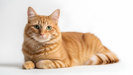 Ginger Cat Lying On Side Looking At Camera Studio Isolated