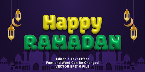 3d editable yellow and green happy ramadan text effect