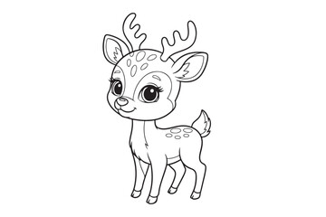 Deer realistic style  coloring book, Se t of deer outline  coloring page 