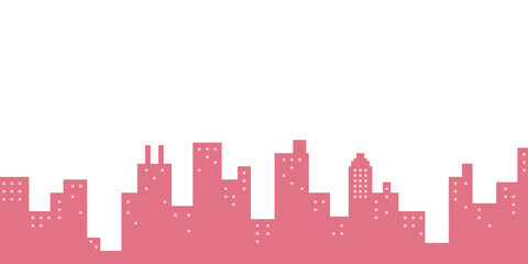 Fototapeta premium Pixel art pink city with buildings city scape panoramic and transparent background. can be used for wallpaper, template card, game asset, frame and background. Simple and cute card.