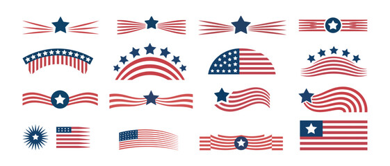American flag patriotic symbols and icons set, vector illustration