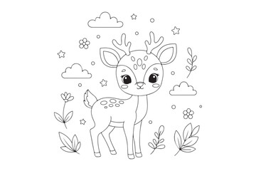 Fototapeta premium Deer realistic style coloring book, Se t of deer outline coloring page 