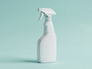 Clean white spray bottle against a pastel blue backdrop showcasing clean lines and smooth plastic simple lighting and a minimalist design