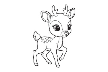 Deer realistic style  coloring book, Se t of deer outline  coloring page 