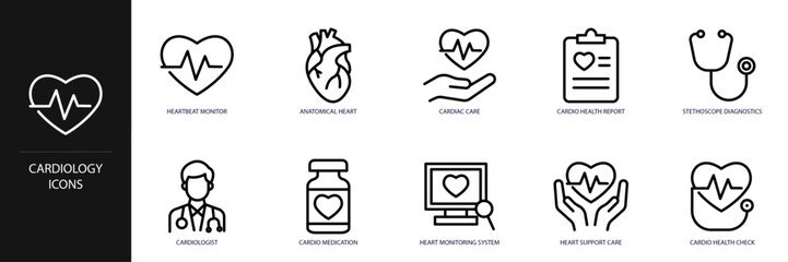 Cardiology Line Icon Set