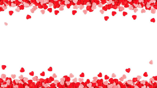 Red and pink hearts border isolated on transparent background
