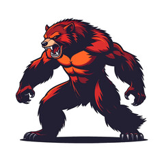 Pixel Art Anthropomorphic Bear Monster With Fierce Expression Red Orange and Black Colors